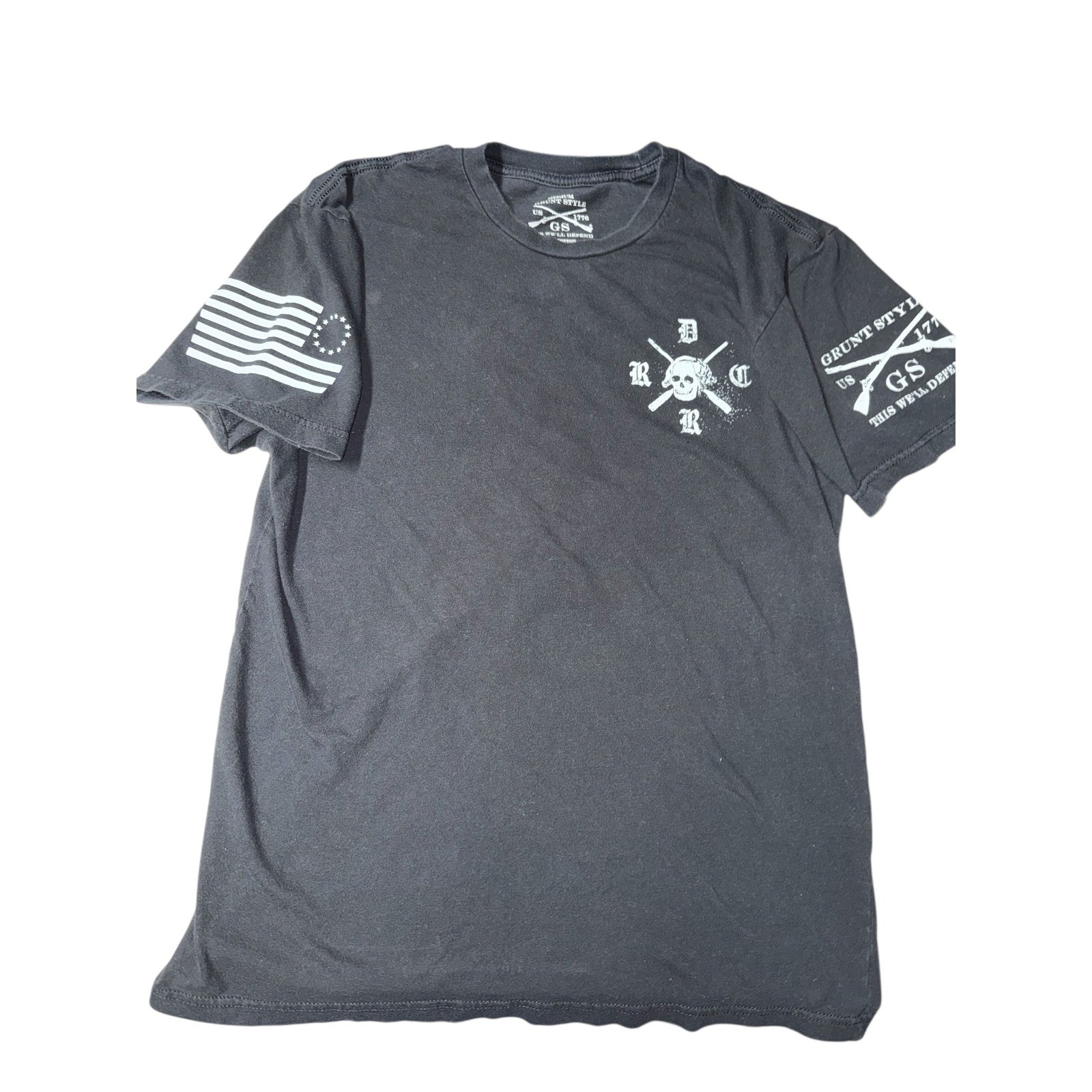 Grunt Style Mens T Black Skull Crossed Guns USA Patriotic Graphic Tee Medium