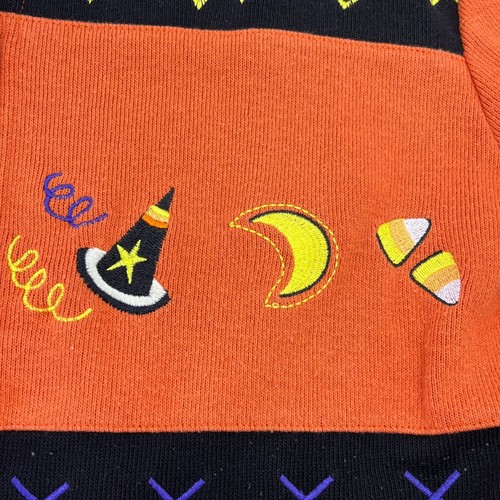 Halloween Cardigan Sweater Orange Witch Ghost Haunted House Onque Casuals Sz Med - Picture 8 of 14