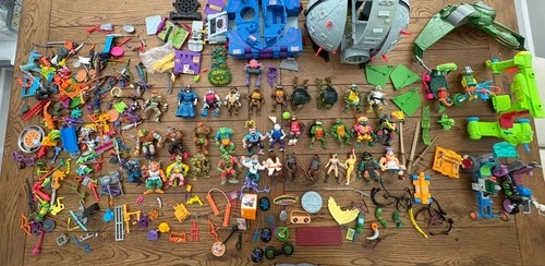 Vintage TMNT Lot 33 Figures + Technodrome, Weapons, Vehicles 1988–1995 READ VTG