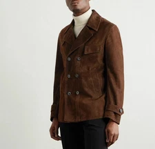 Men Brown Suede Safari Jacket Cafe Racer Pure Suede Custom Size S M L XL 2XL 3XL