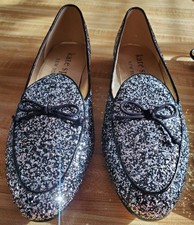 Kate Spade New York Black Silver Devi Glitter Loafer Slip On Shoes Round Toe 8B