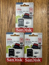 Lot of 3 - SanDisk Ultra 16GB Micro SD SDHC UHS-1 80MB/s Class 10 Card