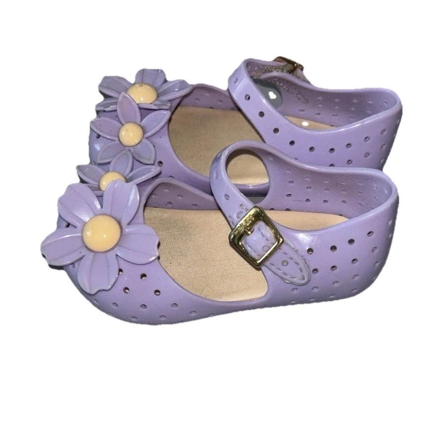 Mini Melissa Púrpura Claro Floral Mary Janes Correa de Tobillo Plana Niño Pequeño Talla 7 Foto 2 de 4