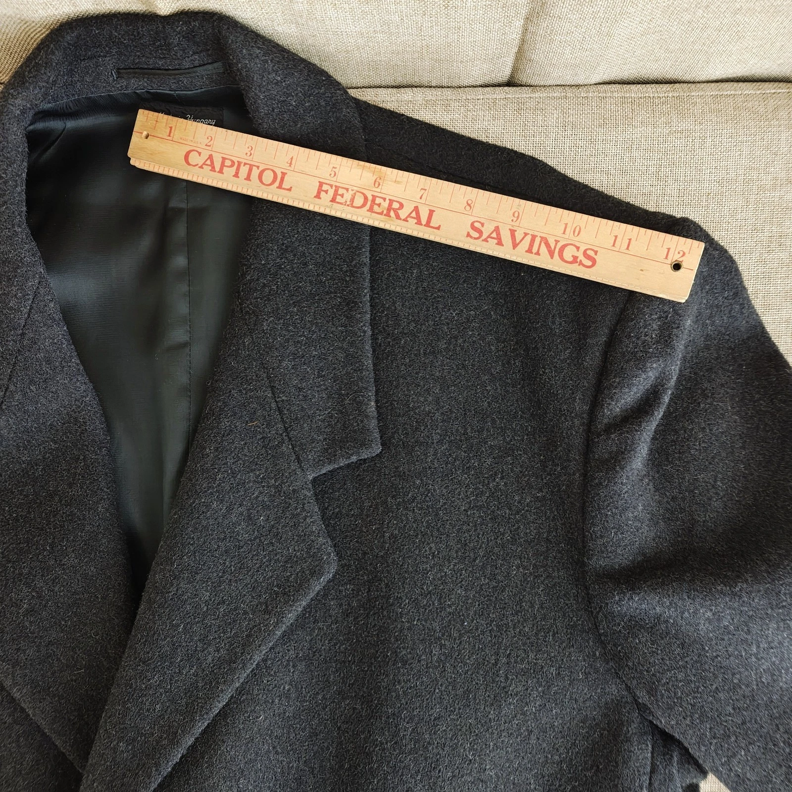 Vintage 90s Stafford Mens 100% Wool Overcoat Size 50L Charcoal Single-Breasted image 11