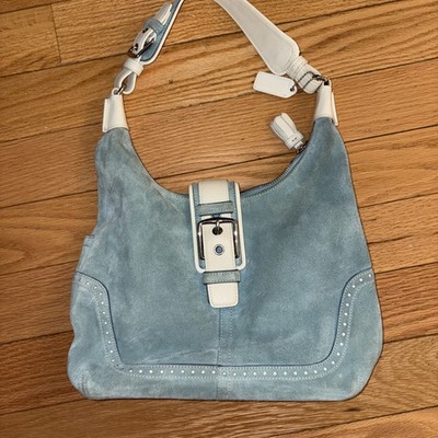 Vintage Coach Light Blue Suede Hampton Hobo Bag Shoulder Bag Y2K