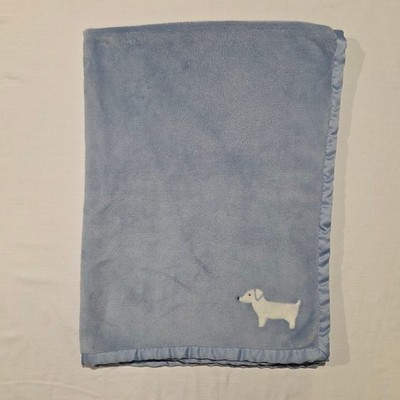 Carter's Daschund Dog Blue Plush Satin Edge Puppy Baby Boy Blanket EUC Lovey
