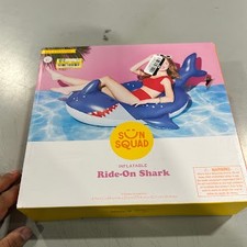 BLUE SHARK - SUN SQUAD SHARK FLOAT PVC NOVELTY POOL TOY, 183 LBS CAPACITY
