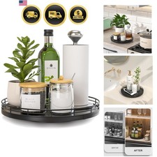 10" Oak Wood Lazy Susan Turntable Organizer, Lazy Susan for Cabinet Dining Ta...