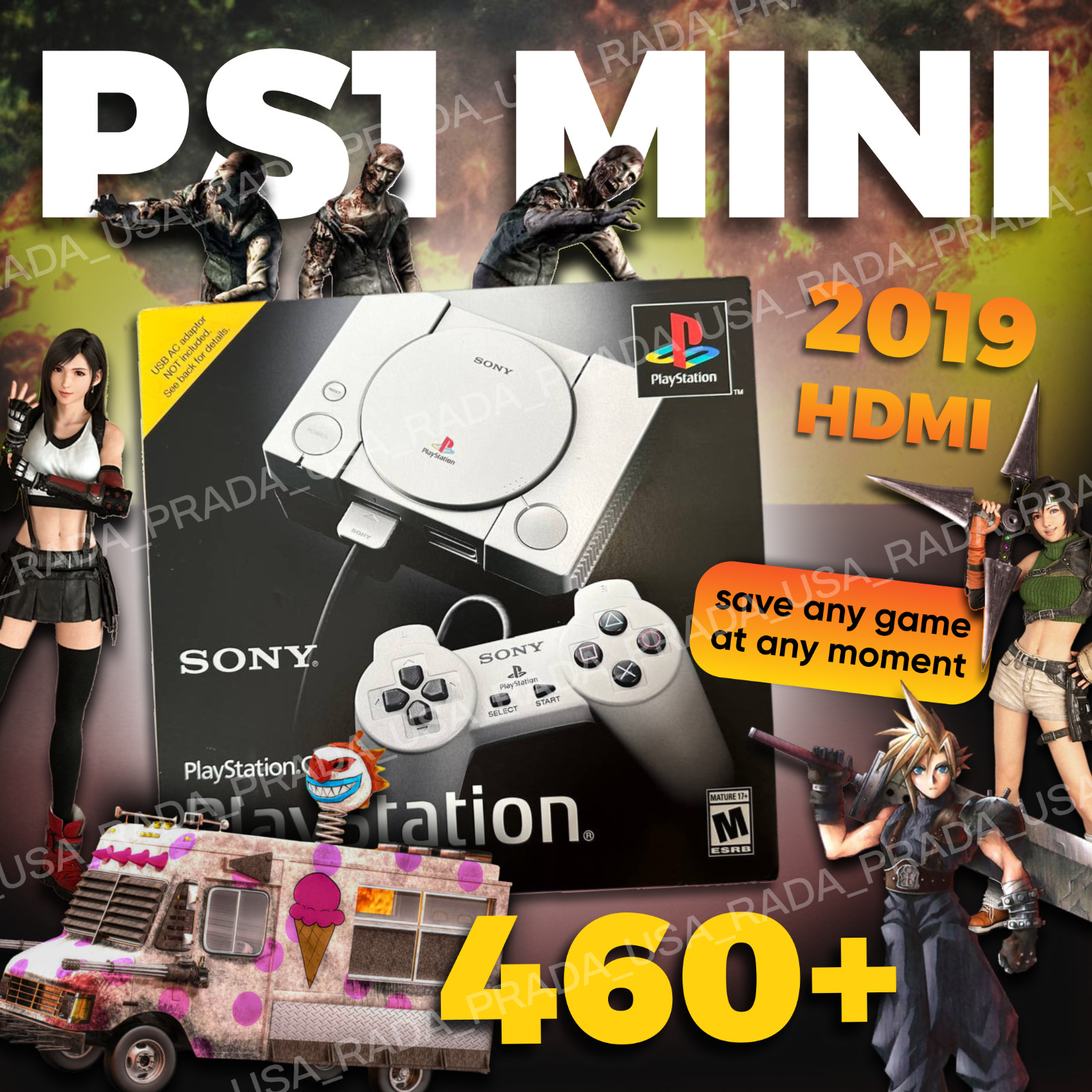 PS1 Sony PlayStation Classic Mini HDMI Edition Video Console PS1 Games- 460-