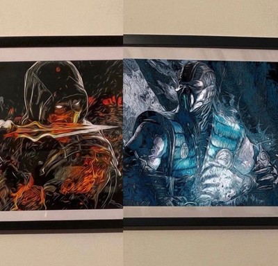2 picture frame set of subzero and scorpion from mortal kombat
