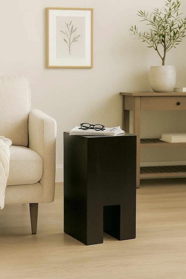 Light-Weight Concrete Side Table Solid Hard Wood Side Table/ indoor /black tone - Image 4 of 4