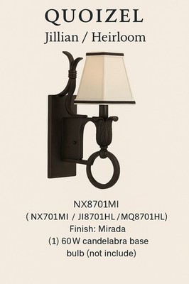 Quoizel Jillian JI8701HL Wall Sconce NX8701MI Mirada Finish New In Box ~ Pair