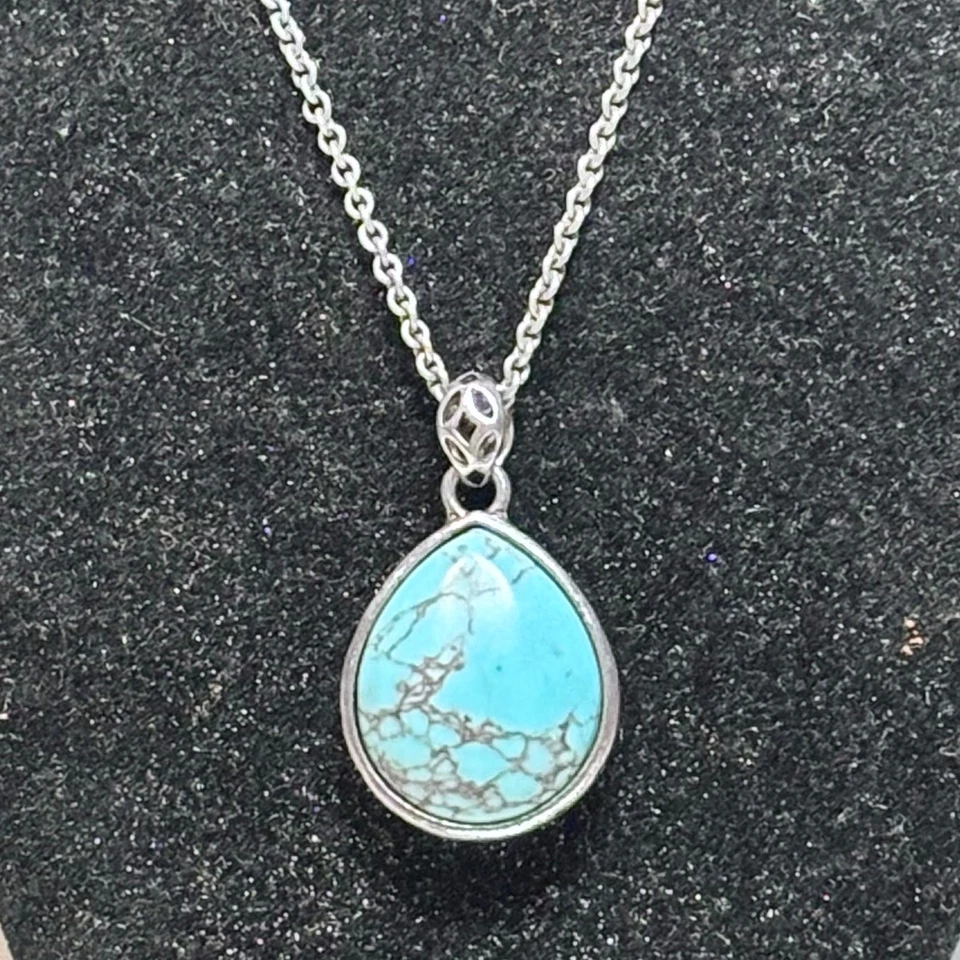 FOSSIL Collar Plata Cadena Cable Imitación Turquesa Colgante Abeja Filagrana Foto 2 de 4