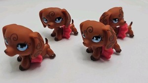 ×4 Littlest Pet Shop #640 Swirl Brown DACHSHUND w/Blue Diamond Eyes 2006 & Skirt