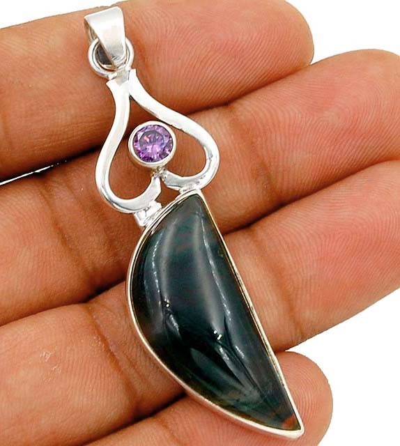 Natural Moss Agate & Amethyst 925 Solid Sterling Silver Pendant Jewelry @16-2