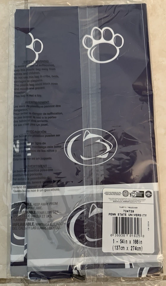 Mantel de plástico Penn State Nittany Lions 54" x 108" vajilla Penn State NUEVO Foto 3 de 3