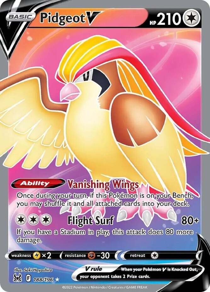 Pidgeot V - 188/196 - Full Art Ultra Rare Sword & Shield - Lost Origin Near Mint