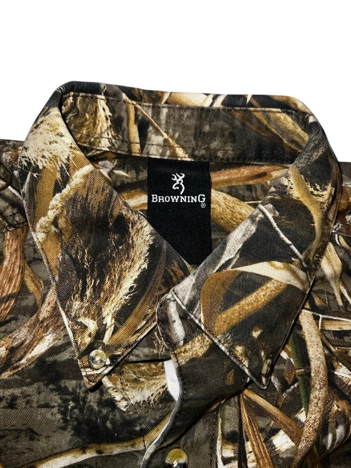 Browning Wasatch Long Sleeve Button Up Advantage Max 5 HD Camo Shirt Size L - Image 4 of 4