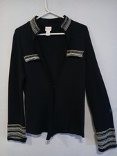 SZ 1 CHICO'S LONG SLEEVE BLACK OPEN FRONT JACKET W EMBELLISHMENT LGHT WGHT