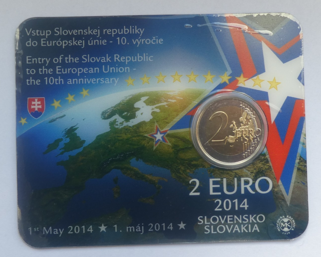 2 euros Slovaquie, 2014, 10 ans de l'Union européenne, original, Coincard