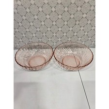 2- Vintage Arcoroc Rosaline Pink Optic Swirl 9" Serving Bowls Decorative Collect