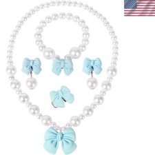 Princess Jewelry for Little Girls, Handmade Bow Pearl Kids Jewelry Set, Stret...