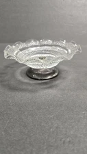 Vintage Glass Pedestal Compote Bowl Silver Plate Base 6.5" Scalloped Candy Dish