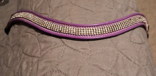 17" Black & Purple Leather UShape Browband w/Clear Crystals