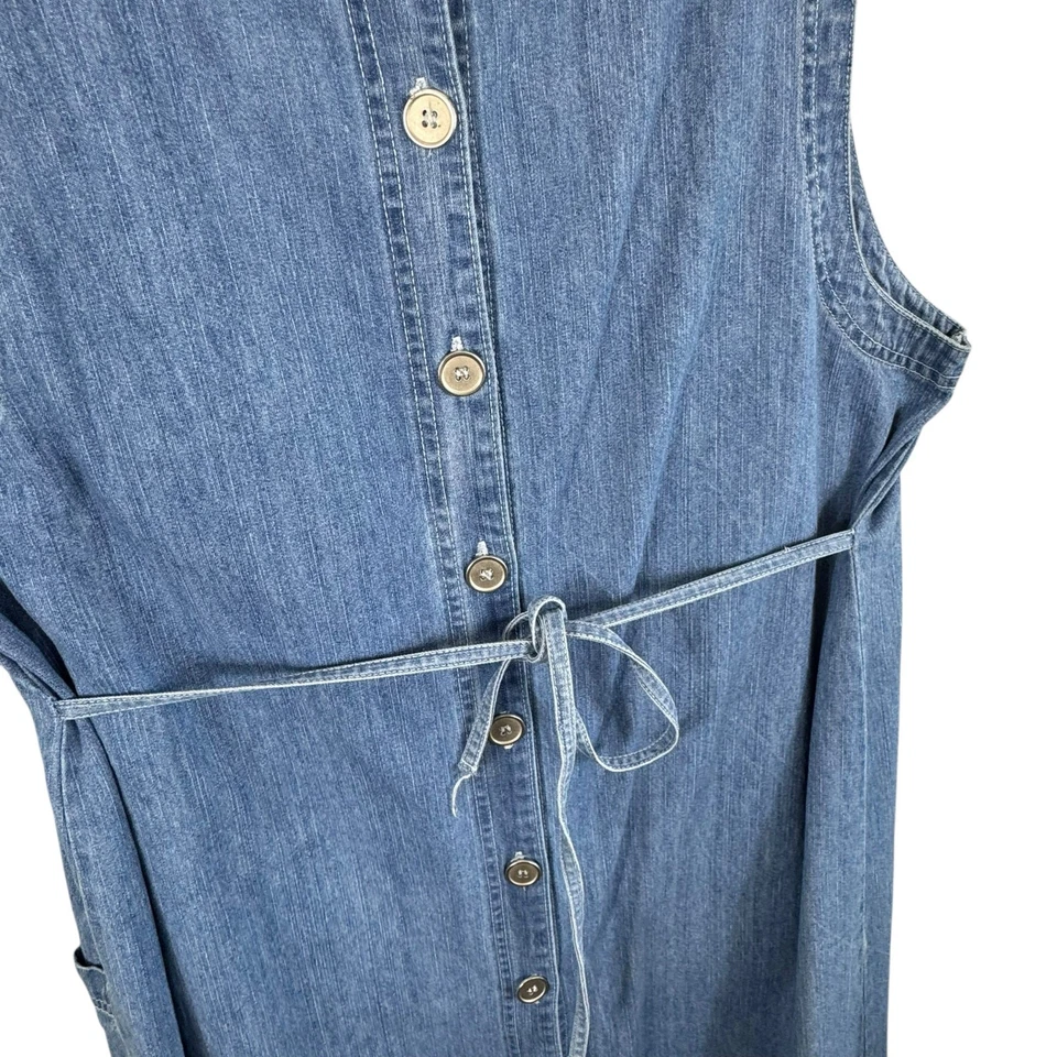 Maxi Vestido Jean Desteñido Glory Vintage 100% Algodón Sin Mangas Botones Espalda Talla L Foto 4 de 4