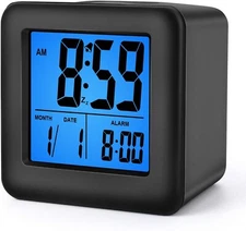 Digital Travel Alarm Clock, Black Silicone Cover, Snooze & Colorful Night Light