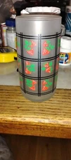 White Frosted Glass Black Grid Red Strawberry Glasses Set of Two  5" X 1/2" VGC