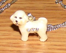 BICHON FRISE Charm Necklace (Bejeweled, Baked Enamel, 3933N) 18" Silver Chain