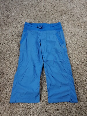 Lululemon Dance Studio Crop Capri Pants Large Womens Blue Stretch Drawstring