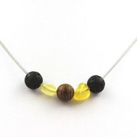 A Bijoux Collier Perlen Aus Holz 8 Mm, Lave, Gelber Opal