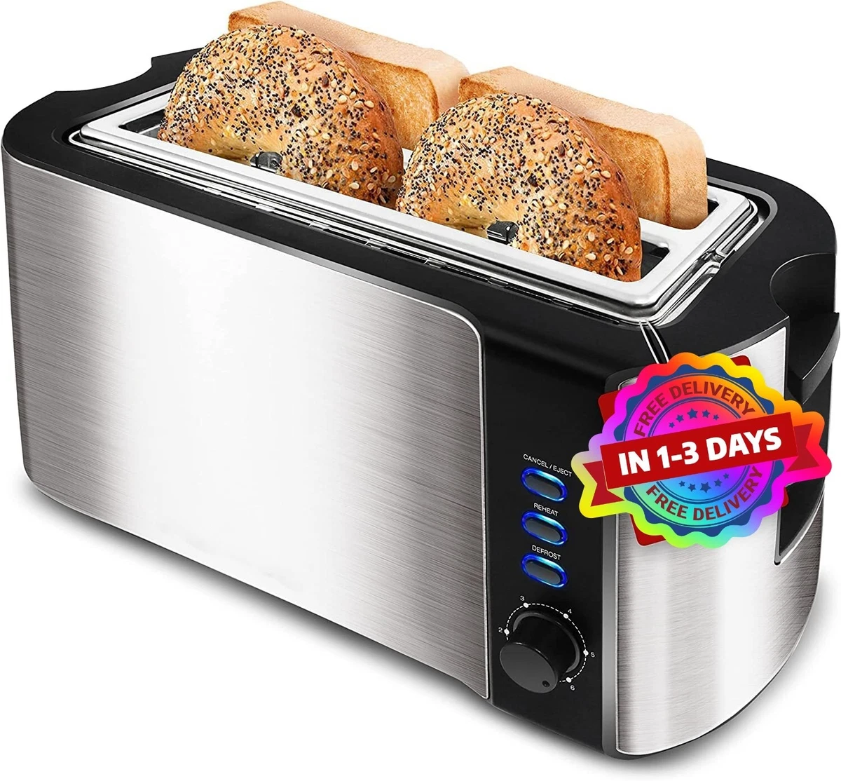 Toaster 4 Slice, Long Slot Toaster 2 Slice, Extra-Wide Stainless