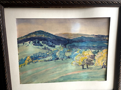 ::AQUARELL M. DE... SIGNIERT HERBST BERGE GEBIRGE DEUTSCHLAND ANTIK RAHMEN WIESE