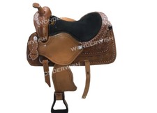 Floral Hand Carved Studded Western Leather Barrel Horse Saddle Set Size 10" -18"