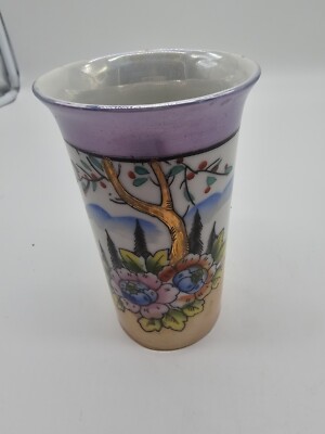 Antique Lusterware Hotta Yu Shoten Japan Floral Hand Painted Vase 5'' Porcelain