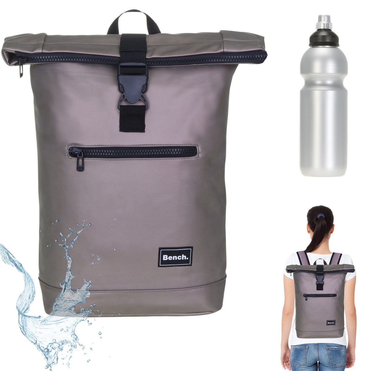 Backpack Women Casual Bench Roll Top Carry On A4 64175 2700 Bronze Brown +f