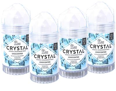 CRYSTAL Unscented Mineral Deodorant Stick, 4.25 oz - 4 Pack