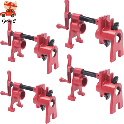 (4 Pack) 3/4'' Heavy Duty Wood Gluing Pipe Clamp Set PRO Woodworking Cast Iron US
