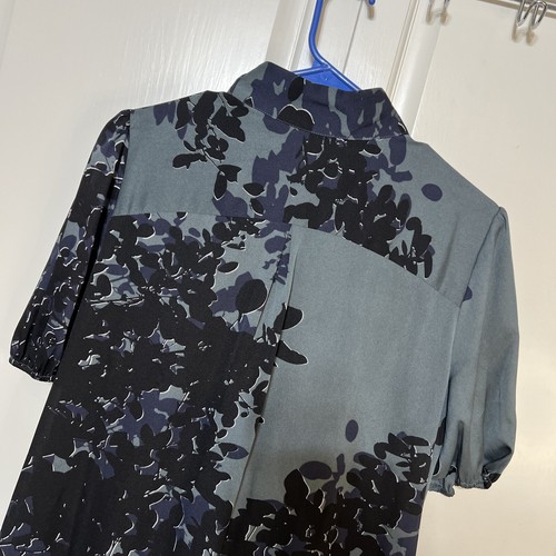 Jessica Simpson Hi-lo Dress Floral Gray Black Satin Lined 12 Tie Collar - Picture 9 of 17