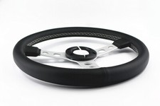 Flat Dish 350mm 6 Hole Leather White Hand Stitch Racing Jdm Steering Wheel