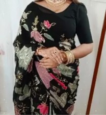 Indian Bollywood Designer Party Wear Black Georgette Sequins Saree Women...