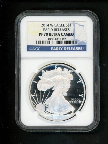 2014 W US American Silver Eagle Dollar $1 NGC PR70 Ultra Cameo Proof GEM Early R