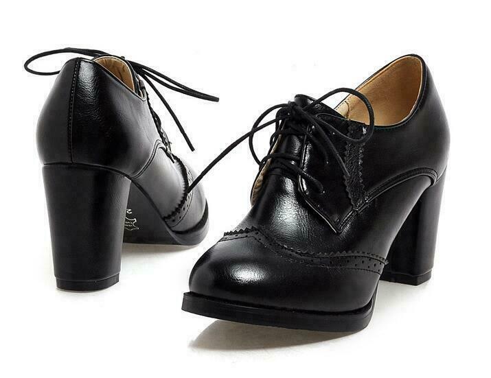 Zapatos de salón con cordones de tacón alto para dama zapatos Oxford punta redonda talla