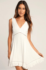 Lulu’s Endlessly Enticing White Embroidered Babydoll Mini Dress