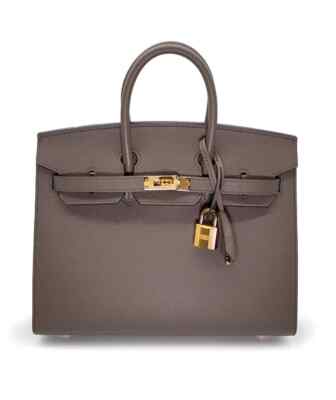 AUTHENTIC HERMES Hermes Birkin 25 Epsom Leather Gris Etain Gold HW 2023 Stamp B