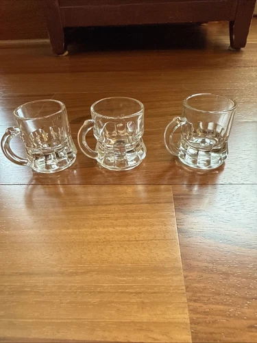 Vintage Federal Glass Mini Beer Mug Shot Glass 2 inch 1 oz Set Of 3