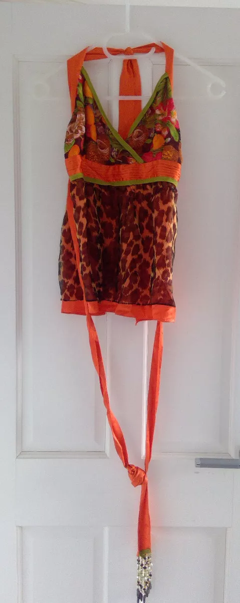 Tiziano Mazzilli orange floral and animal print silk halter top